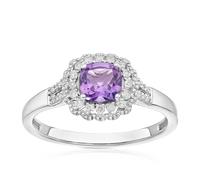 Sterling Silver Cushion Amethyst & 0.10ct Halo Diamond Ring