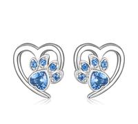 Sterling Silver Cute Cat Puppy Dog Paw Print Stud Earrings Dainty Hypoallergenic Cubic Zirconia Sweet Heart Studs Jewellery for Christmas│Sparkling Stud Earrings for Women Teen Girls