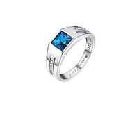 Sterling Silver CZ Band Ring with Square Birthstone Customizable, Silver Birthstone Ring Cubic Zirconia Gemstone Ring for Men Boys, 5mm Cool Index Finger Ring for Father Husband Son, Size 9