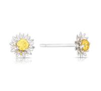 Sterling Silver CZ Chrysanthemum November Birth Flower Stud Earrings
