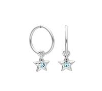 Sterling Silver CZ Crystal March Birthstone Star 10mm Sleeper Hoop Earrings