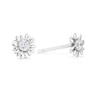 Sterling Silver CZ Daisy April Birth Flower Earrings