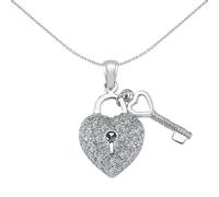 Sterling Silver CZ Key & Love Heart Padlock Charm Pendant - APD164 Jewelco London White One Size