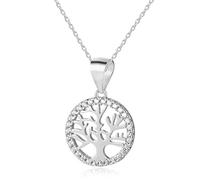 Sterling Silver CZ Tree of Life Celtic clear stone Pendant Necklace with 18" silver Chain & Jewellery Gift Box. Womans Yggdrasil Crann Bethadh gift with silver chain.