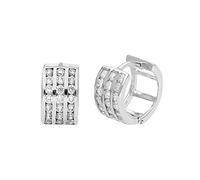 Sterling Silver CZ Triple Channel Set Huggie Hoop Earrings