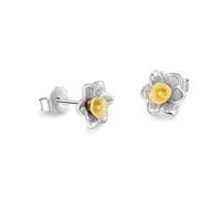 Sterling Silver Daffodil Stud Earrings with 14k Yellow gold plated Centres, Floral Design by Awen Welsh Jewellery
