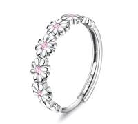 Sterling Silver Daisy - Yellow/Pink/White Cubic Zirconia Open Adjustable Statement Ring for Women & Girls