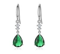 Sterling Silver Dangle Earrings for Women, Hypoallergenic Green Cubic Zirconia Teardrop Dangle Drop CZ Earring Jewellery Gifts for Girls, Silver