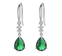 Sterling Silver Dangle Earrings for Women, Hypoallergenic Silver Drop Earring with Green Cubic Zirconia Teardrop Drop Linear CZ Hook Earring Jewellery Birthday Christmas Gifts for Her Girls