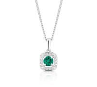 Sterling Silver Diamond & Created Emerald May Birthstone Pendant