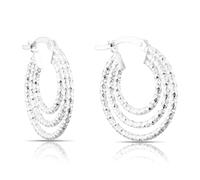 Sterling Silver Diamond Cut Multi Layer Hoop Earrings