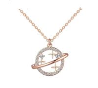 Sterling Silver Diamond Gold Planet Pendant Necklace Women Wedding Party Jewelry Accessories