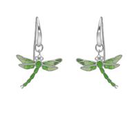 Sterling Silver Diamond Green Enamel Style & Fashion Dragonfly Drop Earrings - Silver CHS-085