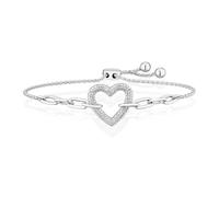 Sterling Silver Diamond Heart Paperlink Bolo Bracelet