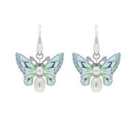 Sterling Silver Diamond Pearl Enamel Style & Fashion Butterfly Drop Earrings - Silver CHS-084