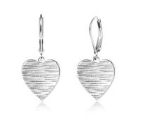 Sterling Silver Disc Dangle Earrings for Women Gold and Silver Circle Coin Geometric Flat Hammered Drop Earrings Hypoallergenic Leverback for Jewelry Gifts (Heart Silver)