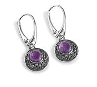 Sterling Silver Drop Dangle Celtic Amethyst Earrings for Women, Celtic Jewellery Gift