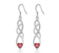 Sterling Silver Drop Earrings for Women Girl, Silver Dangle Earrings with Cubic Zirconia│Twisted Linear Hypoallergenic Earring for Sensitive Ears│Jewellery Gift for Birthday Christmas Red