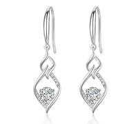 Sterling Silver Drop Earrings for Women, Hypoallergenic Silver Dangle Earring Cubic Zirconia Double Twisted Linear Marquise Loops Wire CZ Hook Linear Earring Jewellery Gifts for Her Girls