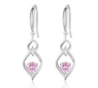 Sterling Silver Drop Earrings for Women, Hypoallergenic Silver Dangle Earring with Pink Cubic Zirconia Double Twisted Linear Marquise Loops Wire CZ Hook Linear Earring Jewellery Gifts for Her Girls