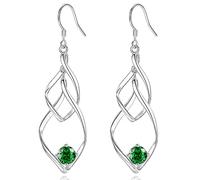 Sterling Silver Drop Earrings for Women - Silver Dangle Earrings Green Cubic Zirconia Long Linear Forever Love Hypoallergenic Earring for Sensitive Ears Anniversary Birthday Christmas Jewellery Gift