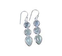 Sterling Silver Drop Earrings with Natural Gemstone, Three Stone Dangle Design, 925 Hallmarked, 4cm Length, Handmade (Tigers Eye)