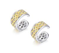 Sterling Silver Ear Cuffs - Wide Lobe Gothic Celtic Knot Earrings, No Piercing, Adjustable, For Women & Men