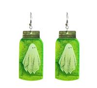 Sterling Silver Earrings Creepy Halloween Earings Alien UFO Witch Cauldron Glow In The Dark Acrylic Ear Drops（ 1 Pair） (Green, One Size)