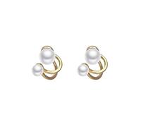 Sterling Silver Earrings Double Loop Pearl Earrings Delicate And Versatile Ear Loops 925 Silver Pin (Gold, One Size)