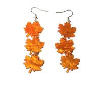 Sterling Silver Earrings Halloween Decorations Acrylic Fall Leaf Earrings For Women Autumn Lightweight Colorful Statement Jewelry Shimmery For Her Handmade By The Painted (Maple Leaf) (Orange, 9cm)
