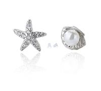 Sterling Silver Earrings, Starfish Shell Studs, 925 Silver Earrings-Hypoallergenic Lightweight Design, Perfect for Sensitive Ears and Daily Wear, White Gold Tone