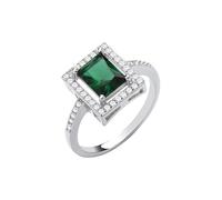 Sterling Silver Emerald Halo Style Ring, Green, Cocktail, Engagement, Wedding, Anniversary, British Made (K)