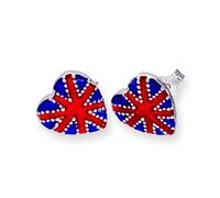 Sterling Silver & Enamel Union Jack Heart Stud Earrings