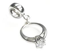 Sterling Silver Engagement Wedding Ring Clear Cubic Zirconia Dangle Bead For European Charm Bracelets