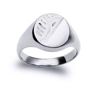 (U) Jewelco London Solid Rhodium-plated 925 Sterling Silver Diamond Cut Round Oval Signet Ring - ARN122