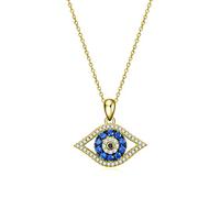 Sterling Silver Evil Eye Pendant Necklace Blue Cubic Zirconia Pendant Necklace For Women Girls 18 Inches, White/Yellow Gold Plated Available (Yellow)
