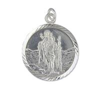 Sterling Silver Extra Large Diamond Cut Round St Christopher Pendant