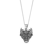Sterling Silver Fenrir Necklace for Men and Women - 925 Silver Norse Odin's Wolf Head Pendant on 18" Curb Chain - Ancient Mythology Monster - Gothic Jewellery With Intricate Knotwork
