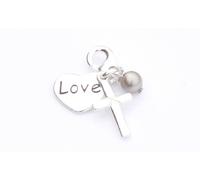 Sterling Silver First Holy Communion Charm - Cross Love and Platinum Pearl Charms - Personalised Gift Box - Christening Gifts