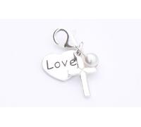 Sterling Silver First Holy Communion Charm - Cross Love and White Pearl Charms - Personalised Gift Box - Christening Gifts