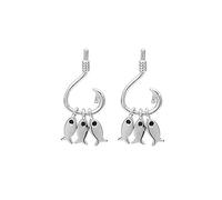 Sterling Silver Fish Hook Earrings for Women Girls S925 Dangle Stud Tiny Cute 3 Fishes Fishing Tassel Drop Hypoallergenic Micro Black CZ Eye Dainty Personalized Funny Jewelry Birthday Gifts