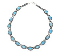 Sterling Silver Foxtail Turquoise Sixteen Stone Marquise Necklace D - Silver