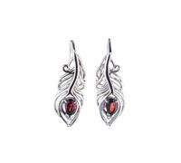 Sterling Silver Garnet Earrings Peacock Feather Ojewellery Silver One Size