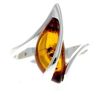 Sterling Silver & Genuine Cognac Baltic Amber Modern Ring - GL402A2