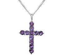 Sterling Silver Genuine Natural Amethyst Womens Cross Pendant & Chain Necklace - Chain length 20