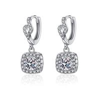 Sterling Silver Glittering Square Drop Earrings, Delicate Elegant 1 Ct D-Color Moissanite Charming Jewelry s for Wen