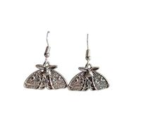Sterling Silver Gothic Cross Earrings - Halloween Dangle Earrings with Black Accents - Victorian Occult Witchy Jewellery for Women (Beautiful Silver Moth Earrings)