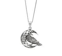 Sterling Silver Gothic Raven Bird Necklace for Men and Women - 925 Silver Large Celtic Crescent Moon Pendant on 18" Curb Chain - Edgar Allan Poe Wiccan Pentagram Jewellery With Knotwork