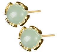 Sterling Silver Green Jade Stud Earrings for Women, 0.24 in 0.6 cm Faux Jade, Alloy Setting, Sterling Silver Needle, Gift Box Included, Gold Trim Design, Refined Everyday Lightweight Jewelry