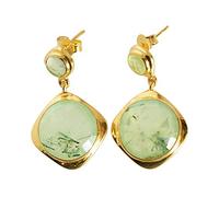 Sterling Silver Green Prehnite Stud Earrings for Women, Round Cabochon Bezel Set Handmade Earrings, 15mm & 5mm Natural Gemstone Earrings, Statement Minimal Jewelry Gift for Her